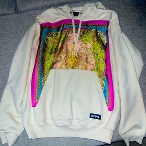 Versace dua Lipa Barbie la vacanza silk goddess hot pink beige hoodie sweatshirt